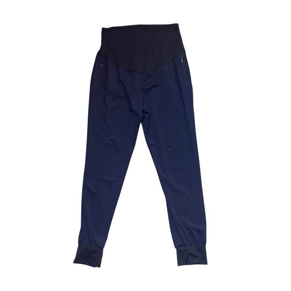 Maternity Activewear Pants XL Black/Navy Stretchy Nylon/Spandex Blend With Zippe